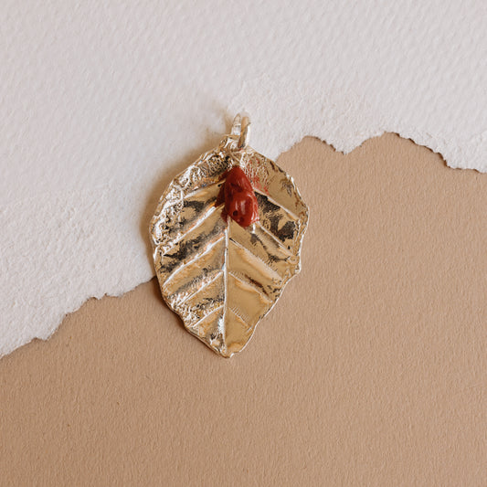 Silver Red Stone Leaf