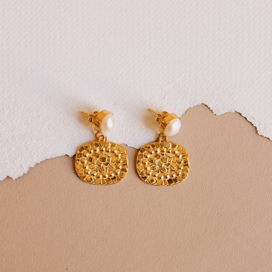 The Gold Shattered Mirror Pearl Earrings