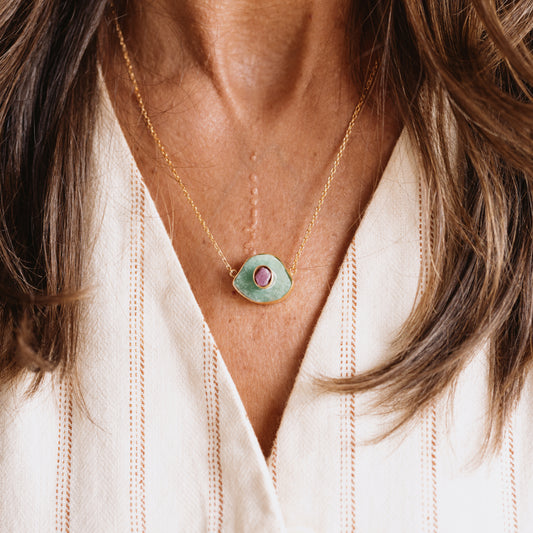 The Green & Pink Eye Necklace