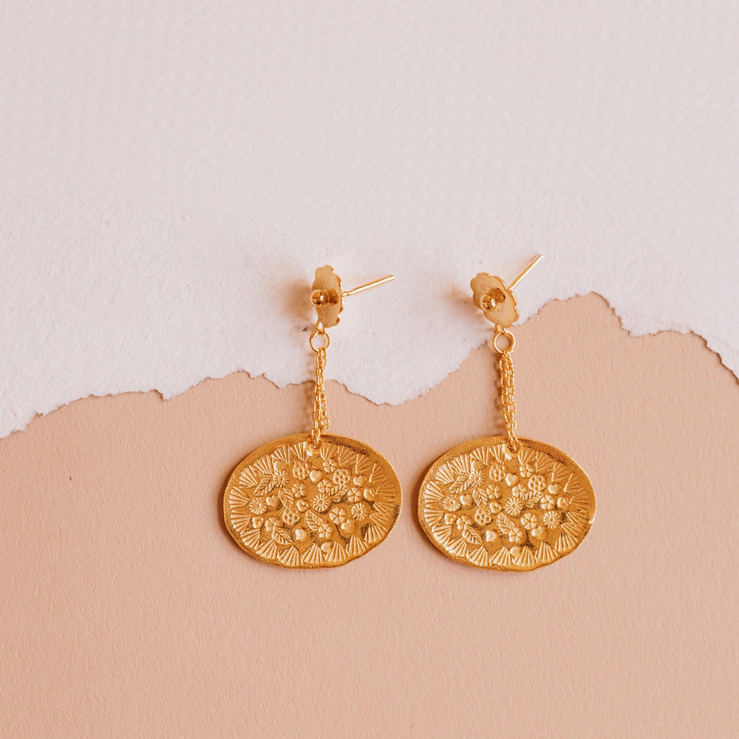 The Gold Flowered Fossil Earrings