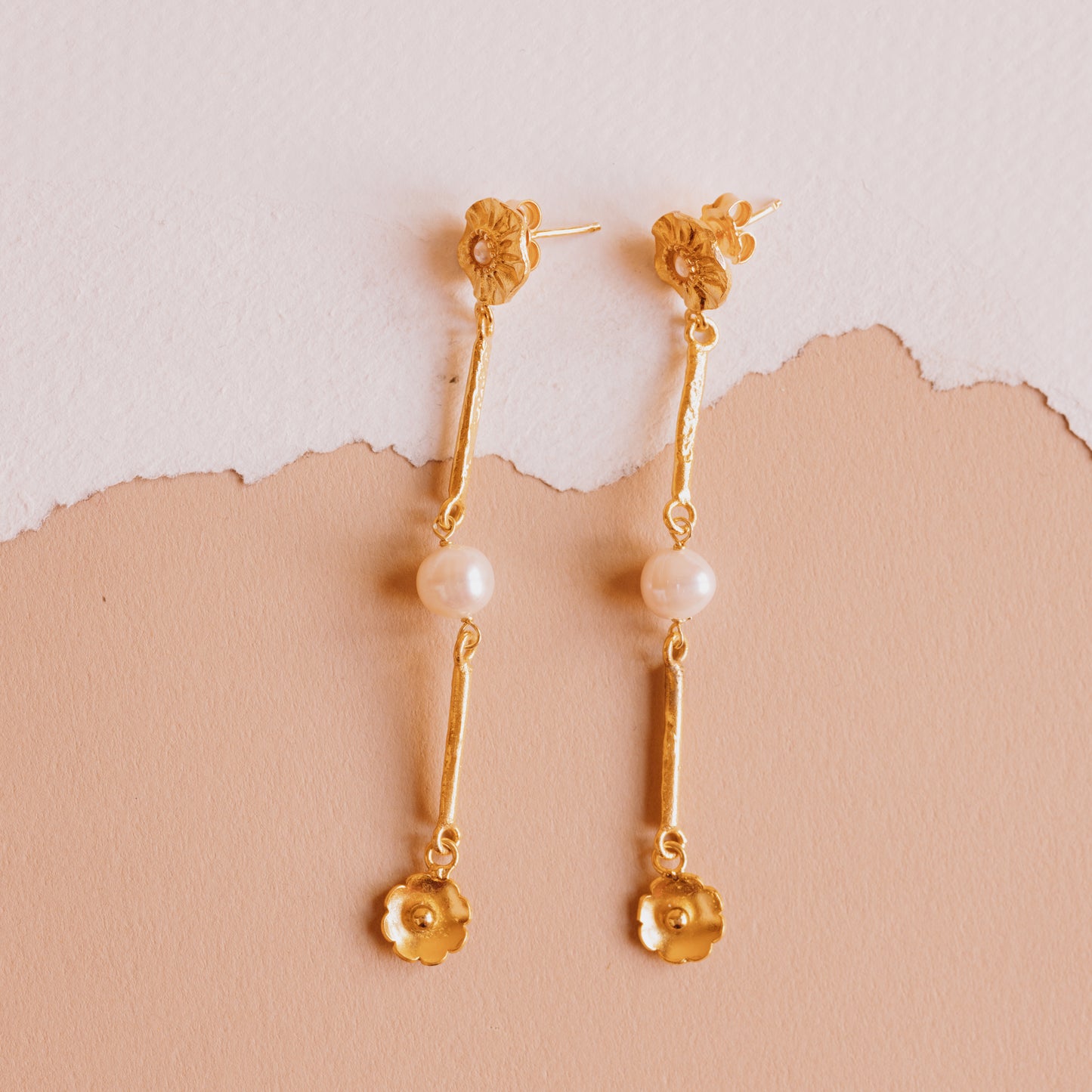 The Pearl Flowered Dropping Earrings