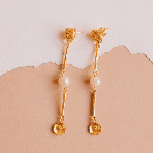 The Pearl Flowered Dropping Earrings